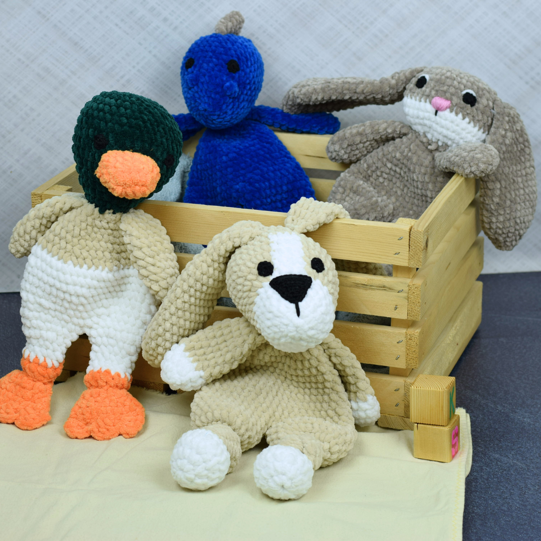 Crochet Animal Loveys - Bunny, Duck, Puppy, Dinosaur