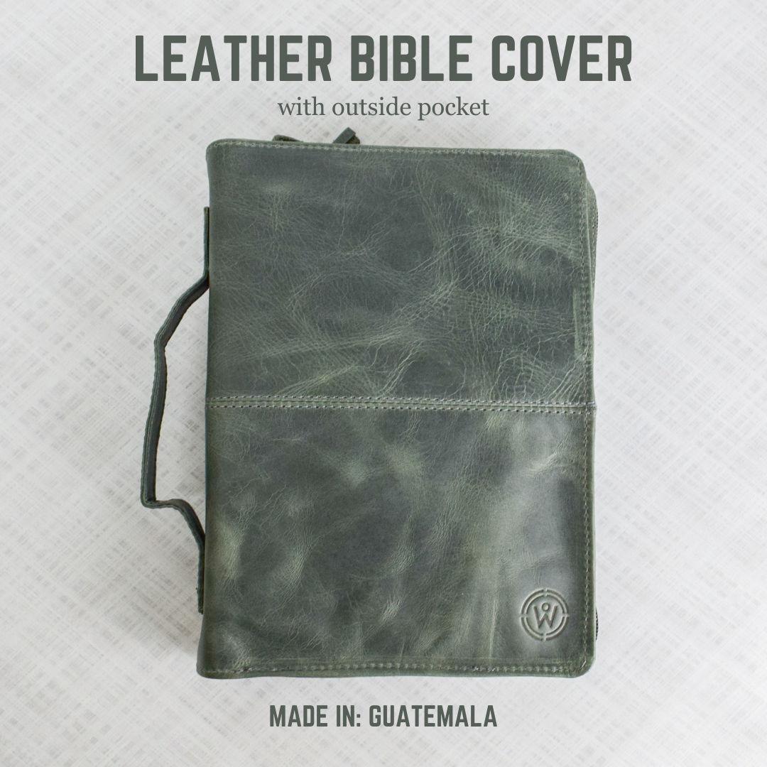 Gray Full Grain, Natural Leather Bible Cover / Case with Zipper