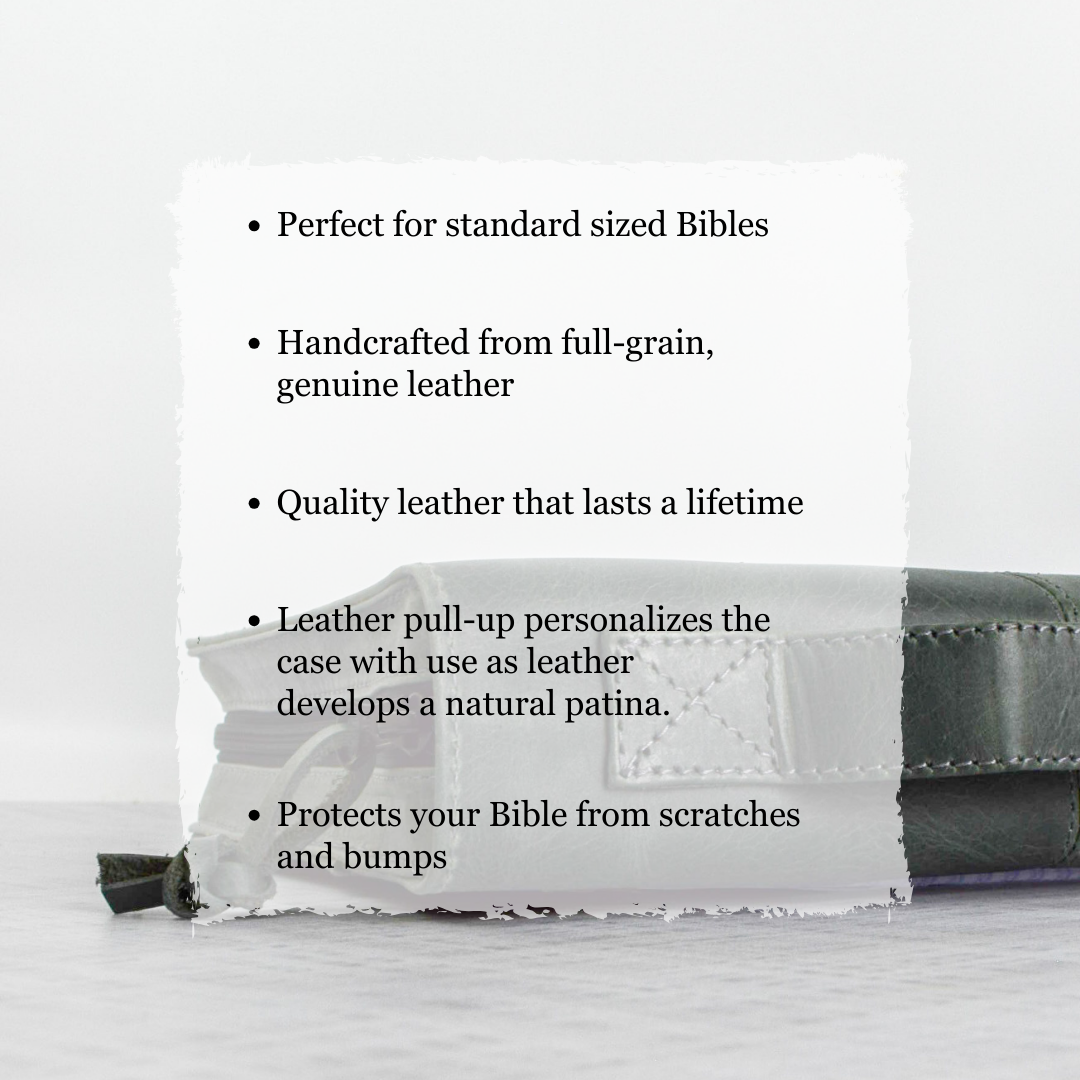 Gray Full Grain, Natural Leather Bible Cover / Case with Zipper