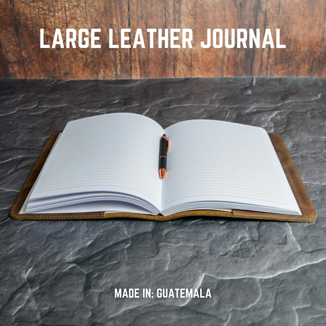 Large Leather Journal / Notebook Cover with Lined Insert - Grizzly Brown Leather