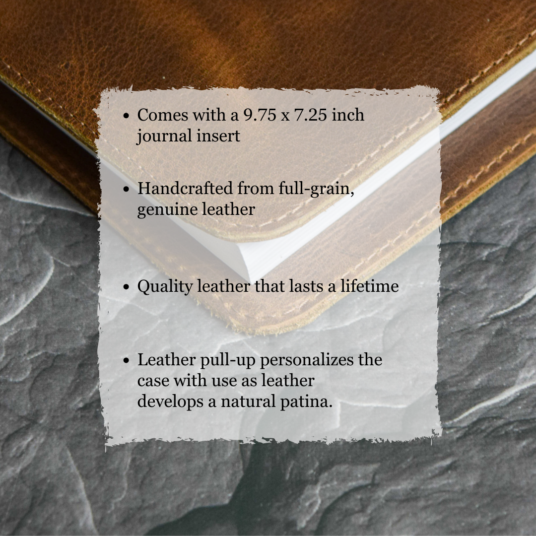 Large Leather Journal / Notebook Cover with Lined Insert - Grizzly Brown Leather