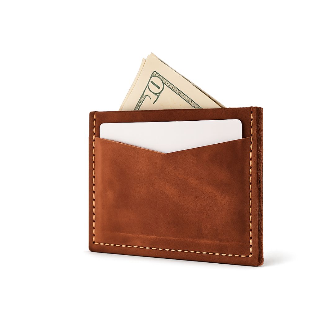Handmade Leather Card Holder Slim Wallet for Men or Women - Chocolate Brown, Mahogany, or Dark Brown Leather