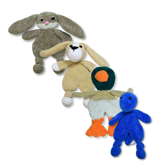 Crochet Animal Loveys - Bunny, Duck, Puppy, Dinosaur