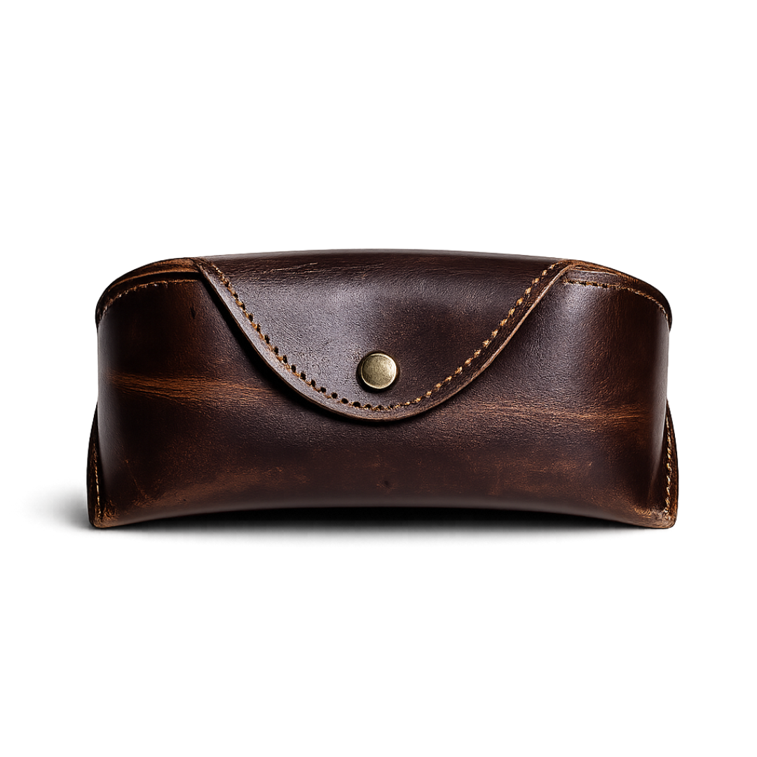 Genuine Leather Soft Glasses Case - Grizzly Brown or Dark Brown Leather