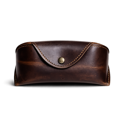 Genuine Leather Soft Glasses Case - Grizzly Brown or Dark Brown Leather