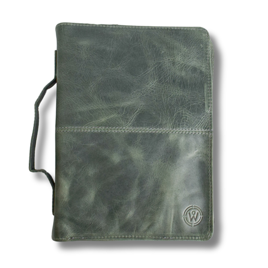 Gray Full Grain, Natural Leather Bible Cover / Case with Zipper