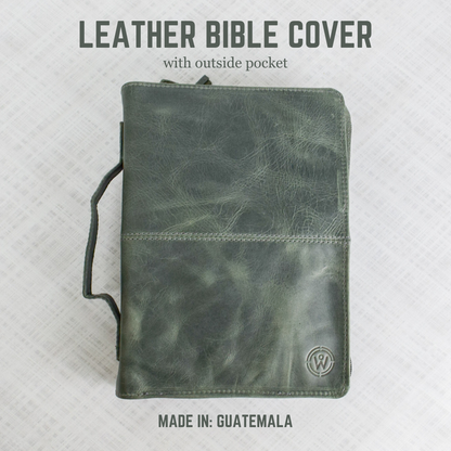 Gray Full Grain, Natural Leather Bible Cover / Case with Zipper