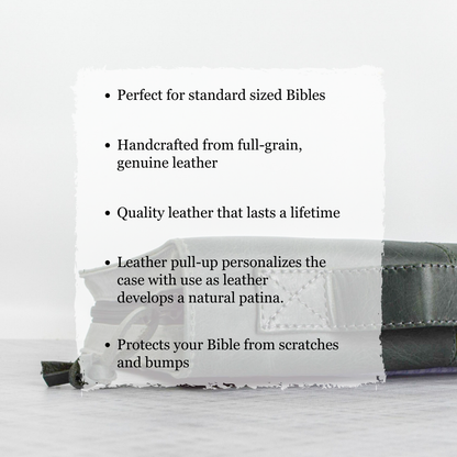Gray Full Grain, Natural Leather Bible Cover / Case with Zipper