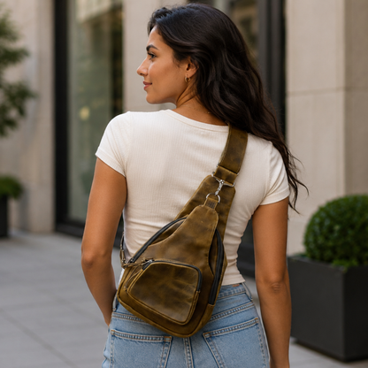 Leather Sling Bag / Crossbody Purse - Mahogany or Chocolate