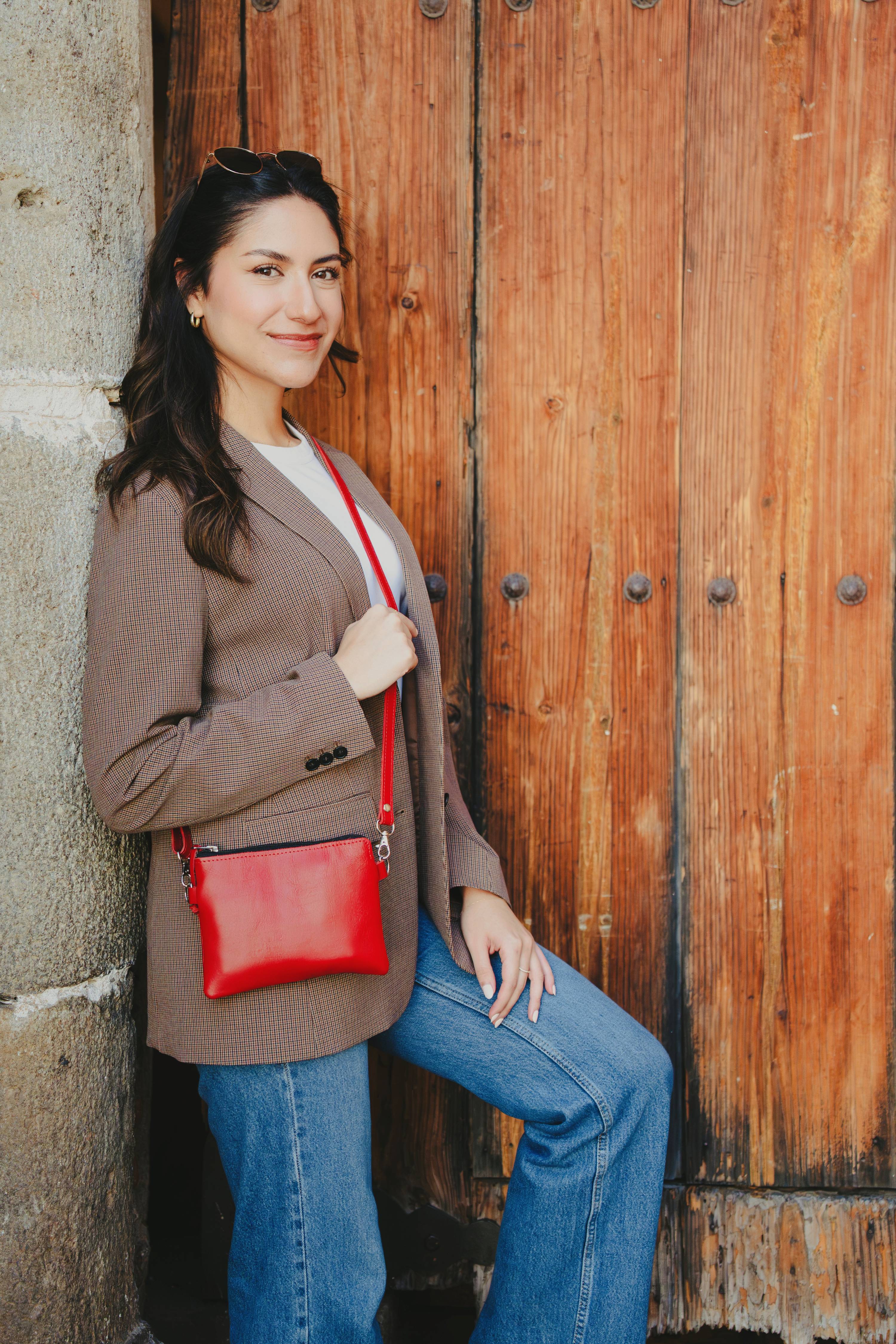Little Red Leather Purse - Small Crossbody or Shoulder Bag – World