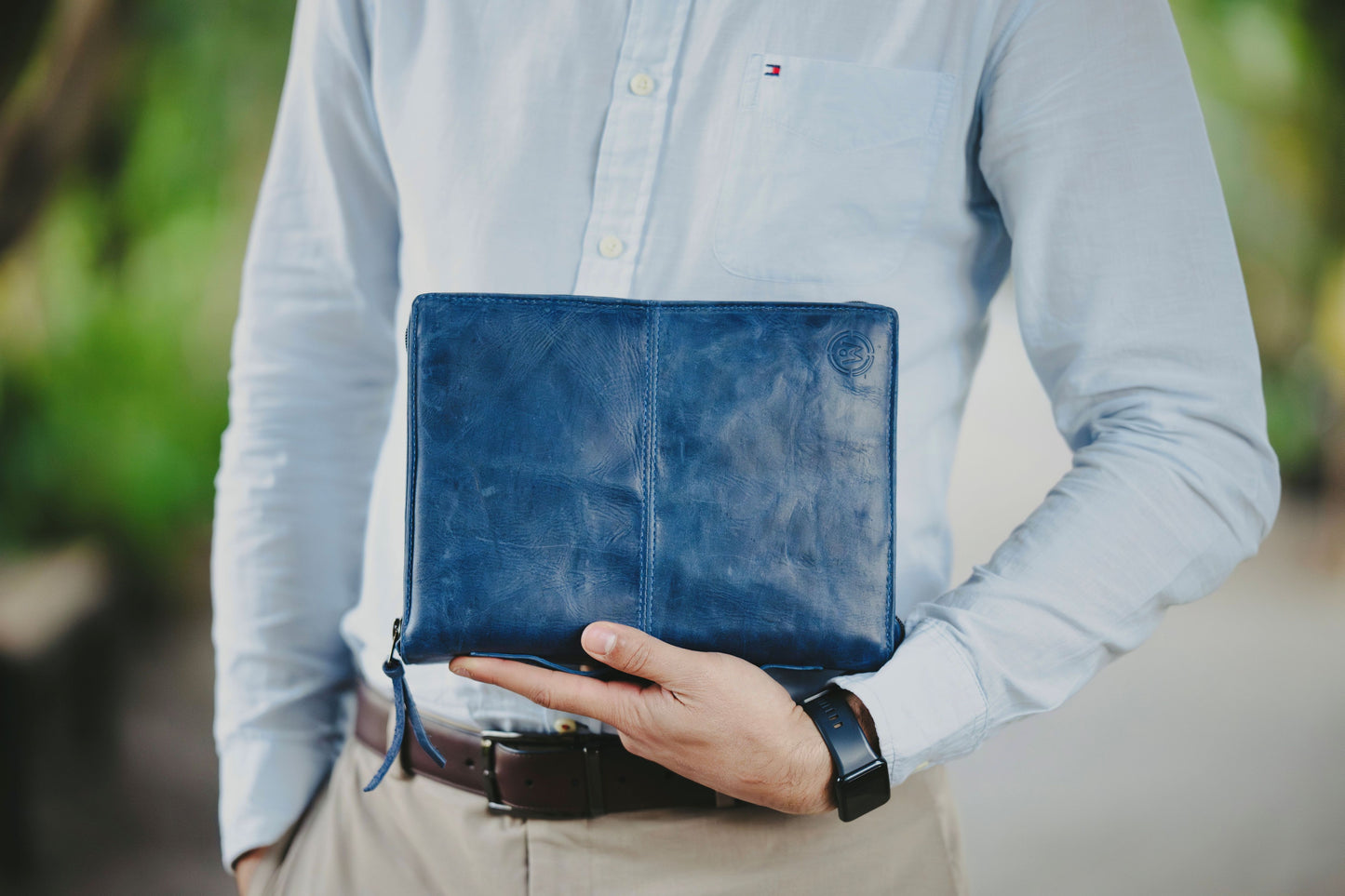 Crazy Blue Full Grain, Natural Leather Bible Cover / Case with Zipper by World Orphans