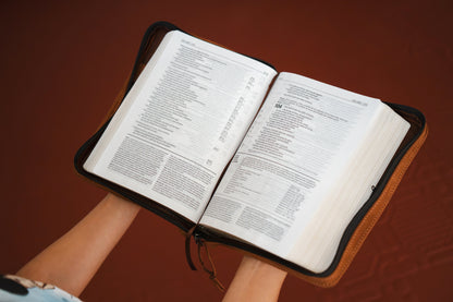 Mahogany Full Grain, Natural Leather Bible Cover / Case with Zipper