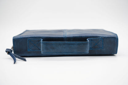 Crazy Blue Full Grain, Natural Leather Bible Cover / Case with Zipper by World Orphans