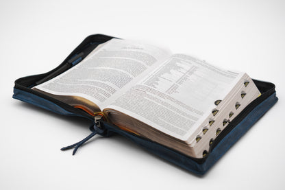 Crazy Blue Full Grain, Natural Leather Bible Cover / Case with Zipper by World Orphans