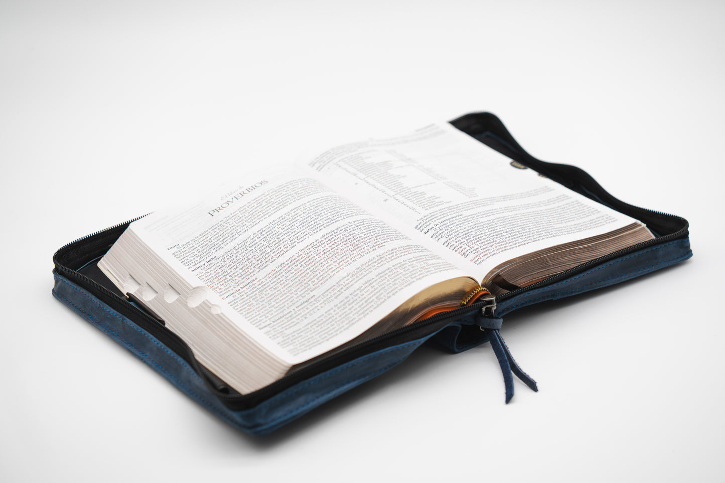 Crazy Blue Full Grain, Natural Leather Bible Cover / Case with Zipper by World Orphans