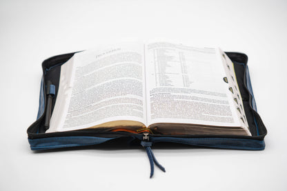 Crazy Blue Full Grain, Natural Leather Bible Cover / Case with Zipper by World Orphans
