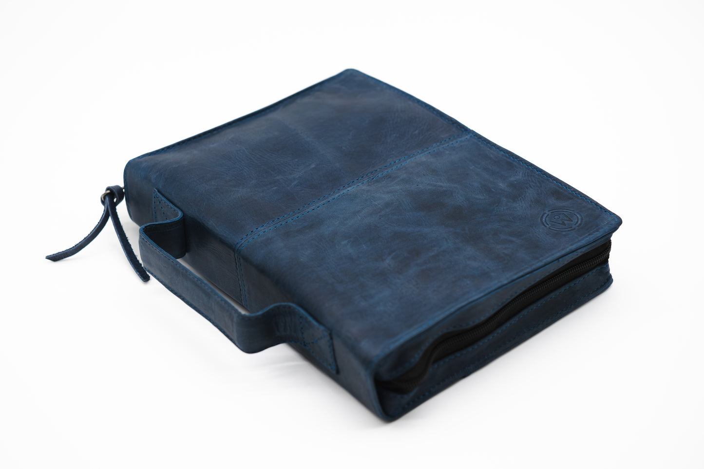 Crazy Blue Full Grain, Natural Leather Bible Cover / Case with Zipper by World Orphans