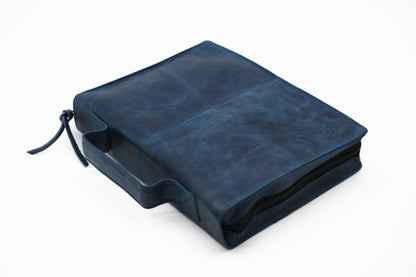 Crazy Blue Full Grain, Natural Leather Bible Cover / Case with Zipper by World Orphans