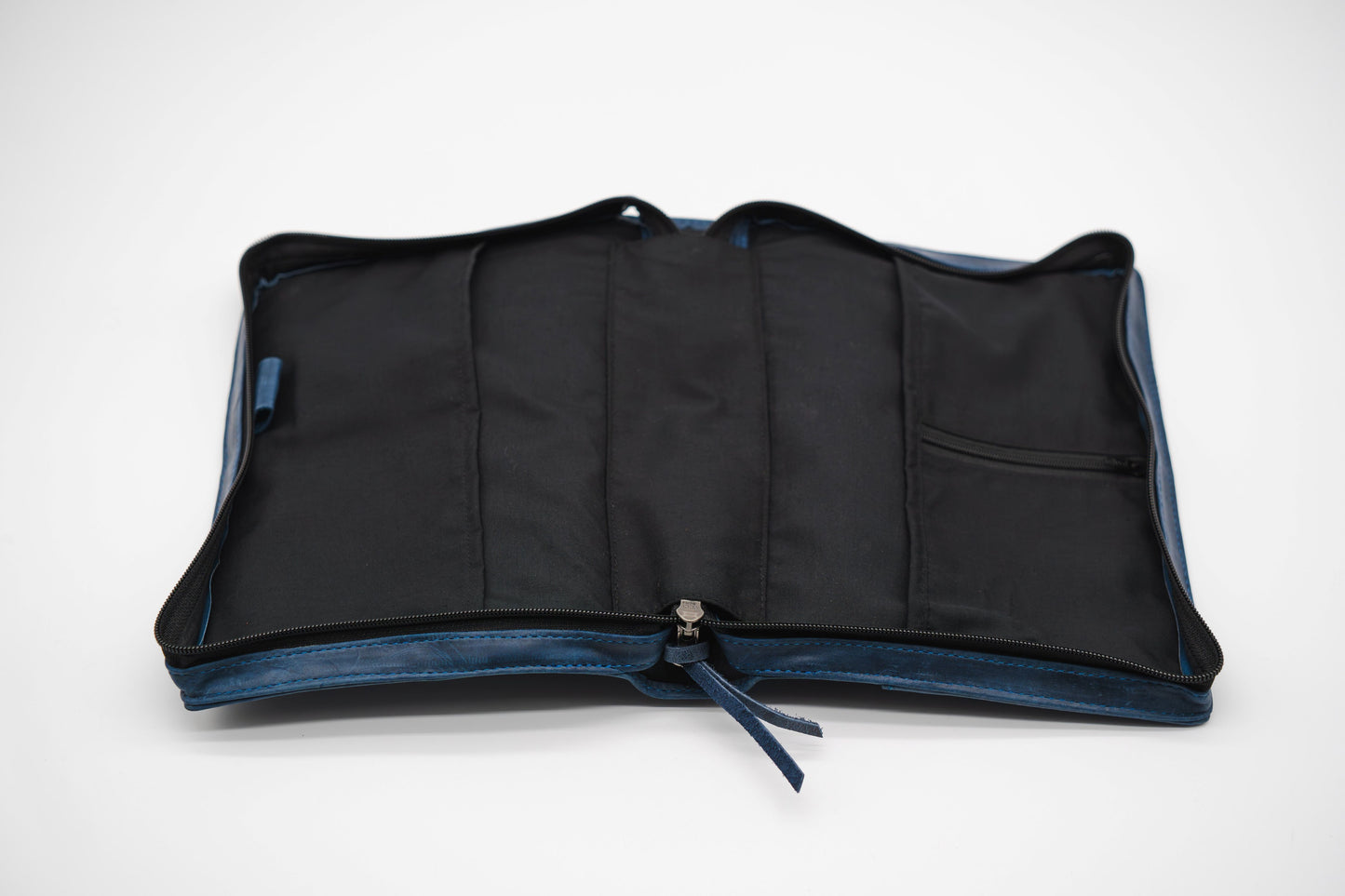 Crazy Blue Full Grain, Natural Leather Bible Cover / Case with Zipper by World Orphans