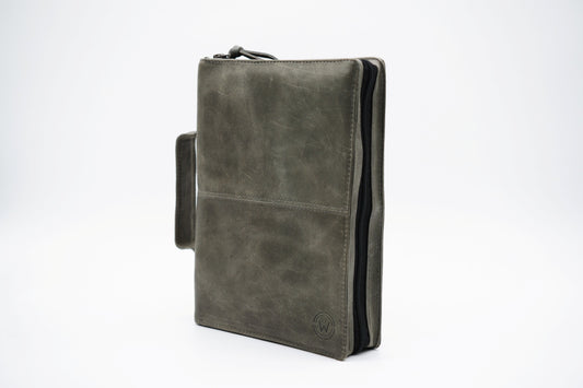 Gray Full Grain, Natural Leather Bible Cover / Case with Zipper