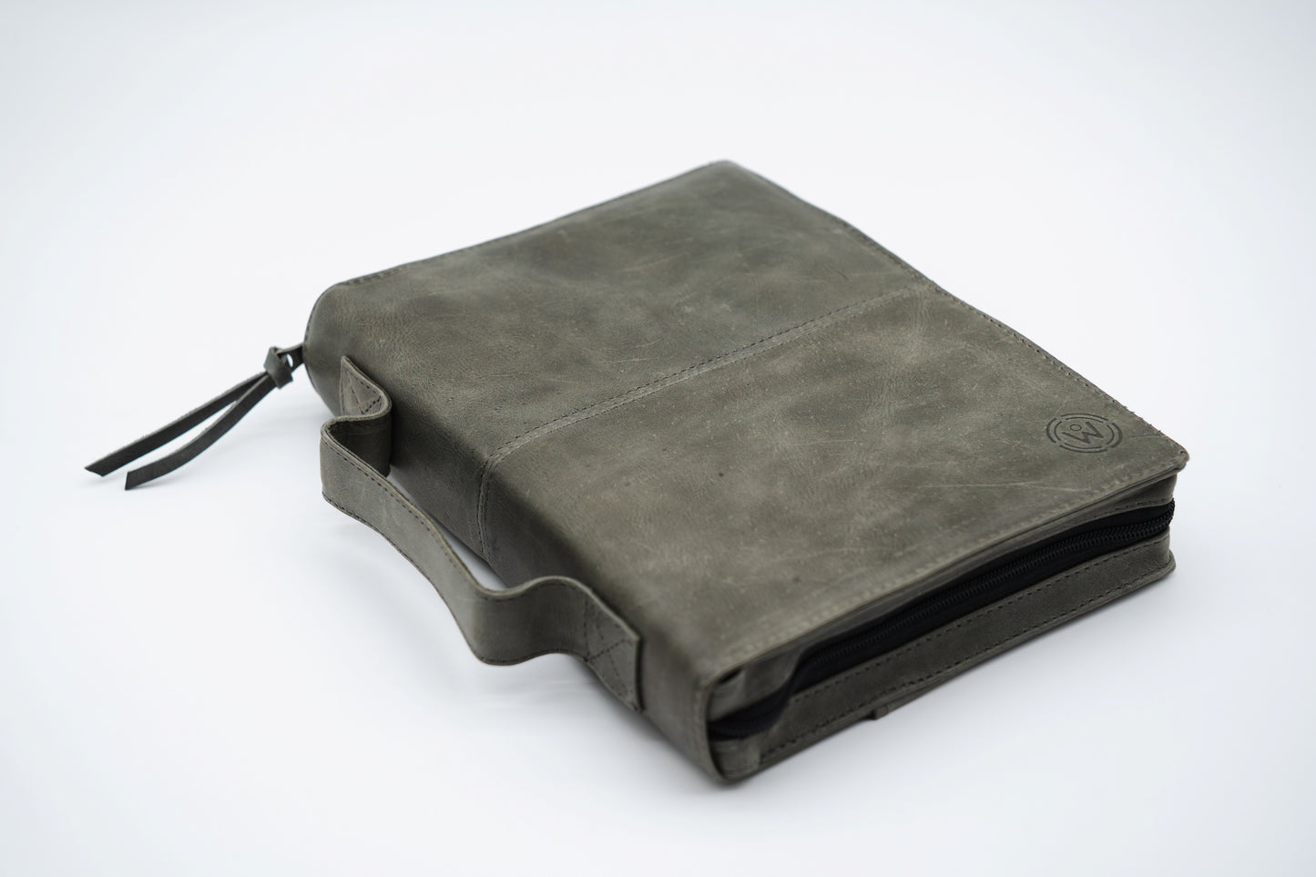 Gray Full Grain, Natural Leather Bible Cover / Case with Zipper
