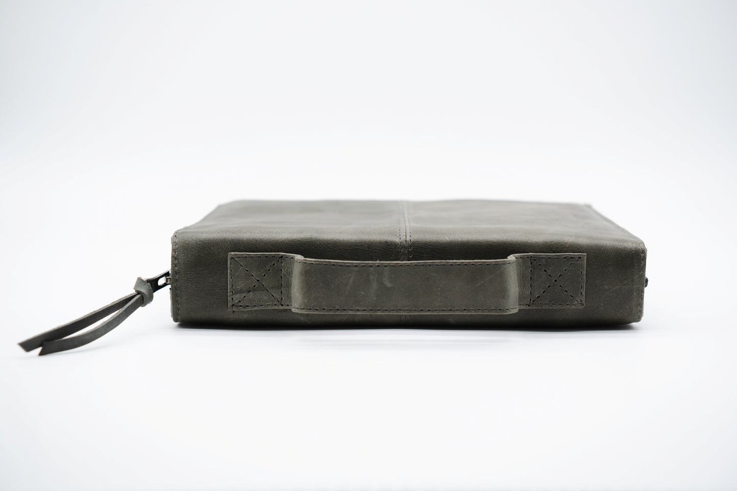 Gray Full Grain, Natural Leather Bible Cover / Case with Zipper
