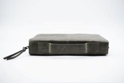 Gray Full Grain, Natural Leather Bible Cover / Case with Zipper