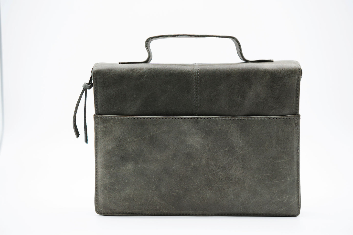 Gray Full Grain, Natural Leather Bible Cover / Case with Zipper