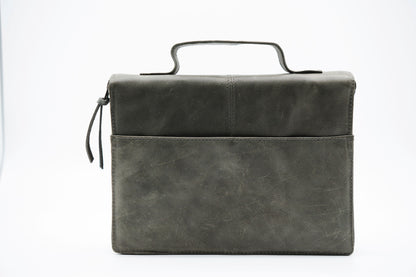 Gray Full Grain, Natural Leather Bible Cover / Case with Zipper