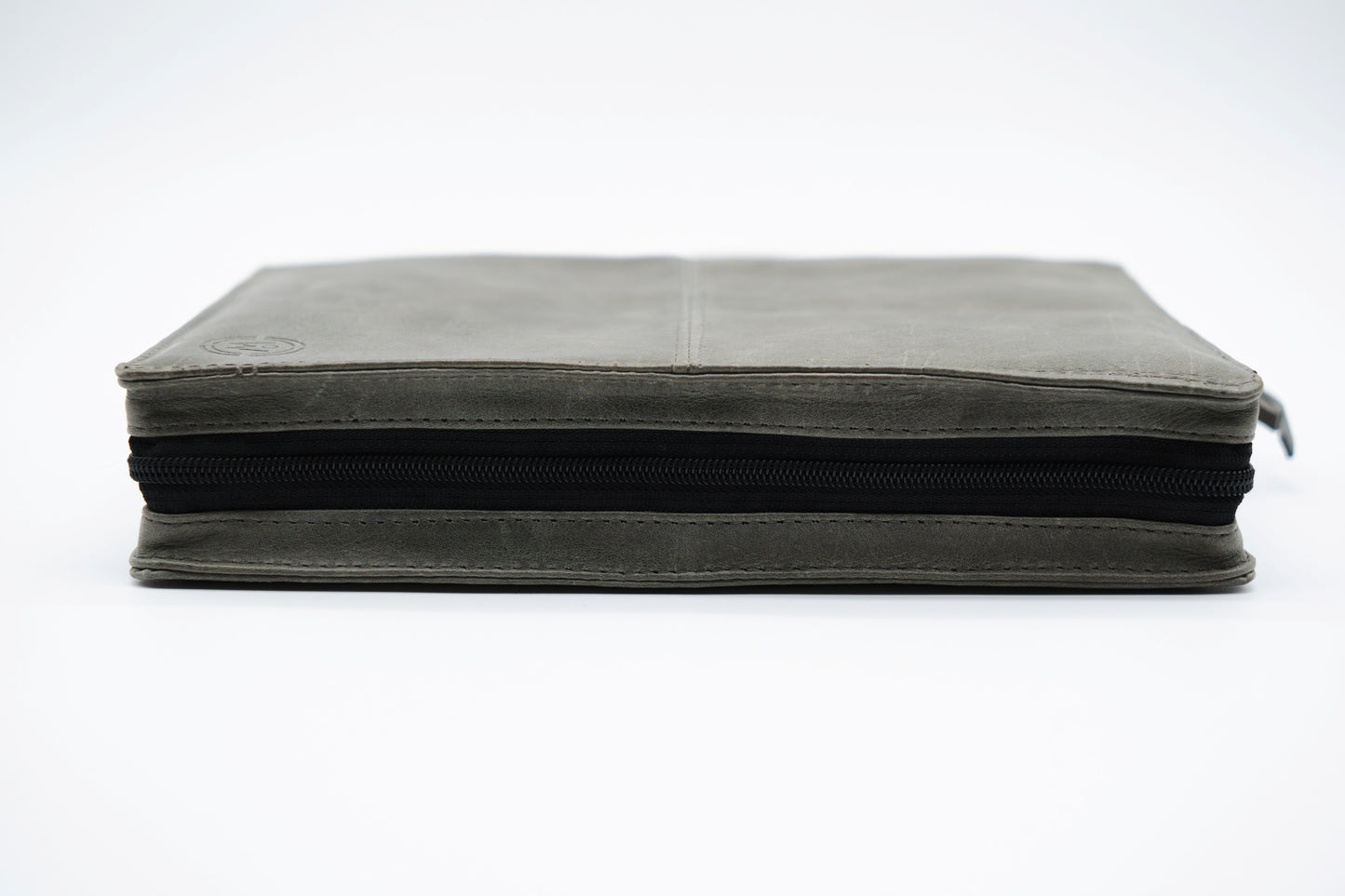 Gray Full Grain, Natural Leather Bible Cover / Case with Zipper