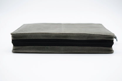 Gray Full Grain, Natural Leather Bible Cover / Case with Zipper