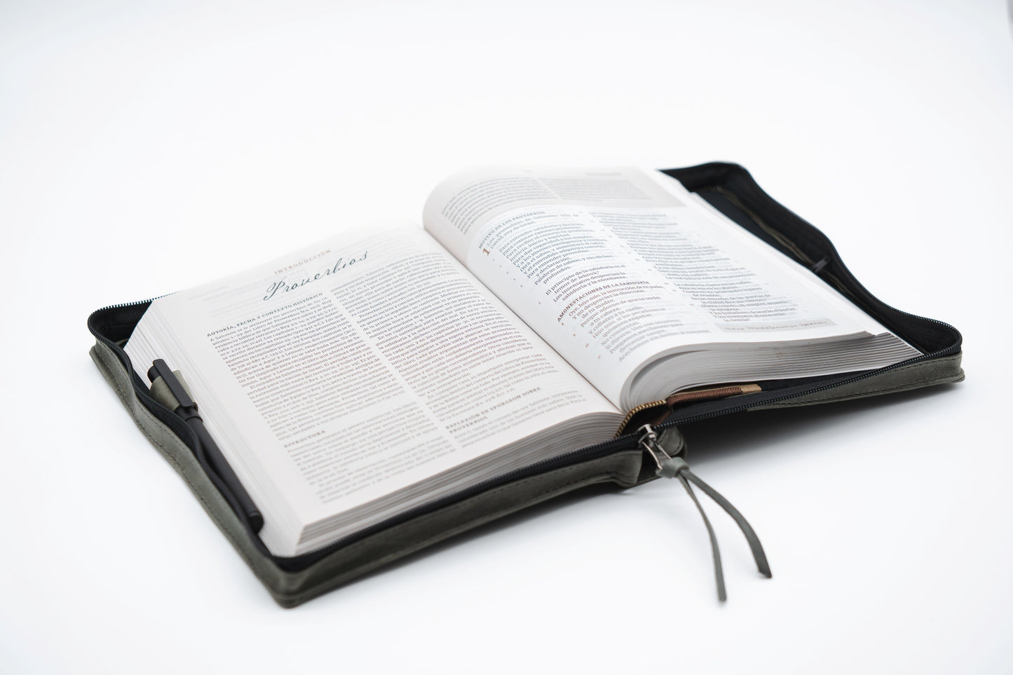 Gray Full Grain, Natural Leather Bible Cover / Case with Zipper