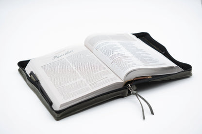 Gray Full Grain, Natural Leather Bible Cover / Case with Zipper