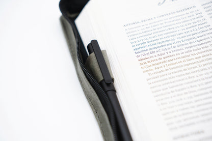 Gray Full Grain, Natural Leather Bible Cover / Case with Zipper