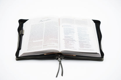 Gray Full Grain, Natural Leather Bible Cover / Case with Zipper