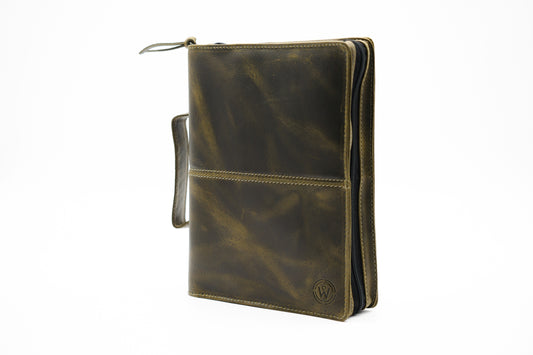 Dark Green Full Grain, Natural Leather Bible Cover / Case with Zipper