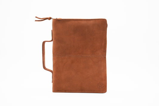 Mahogany Full Grain, Natural Leather Bible Cover / Case with Zipper