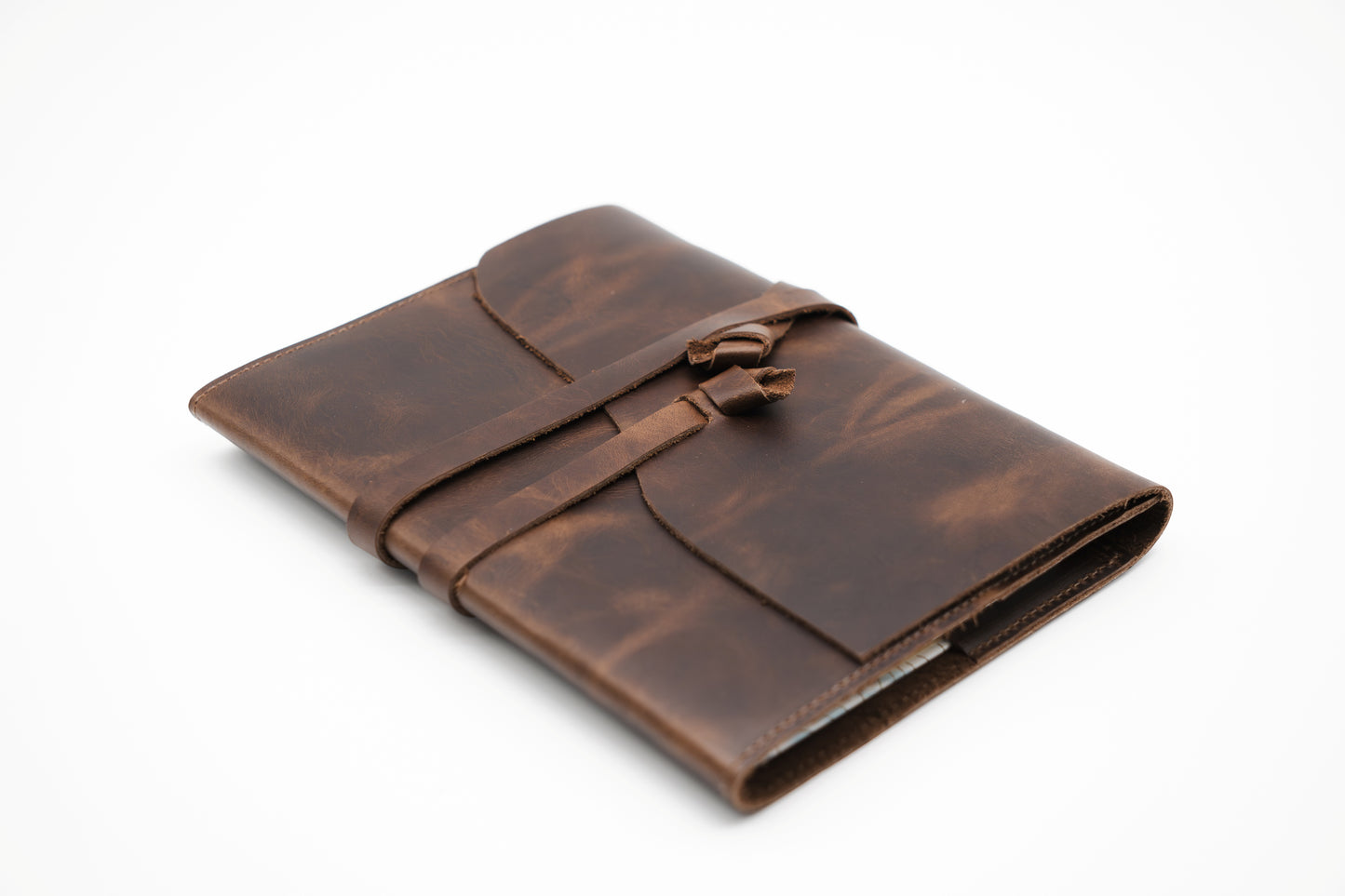 Full Grain, Handmade Leather Journal With Strap Closure - Grizzly Brown Leather