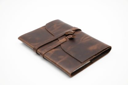 Full Grain, Handmade Leather Journal With Strap Closure - Grizzly Brown Leather