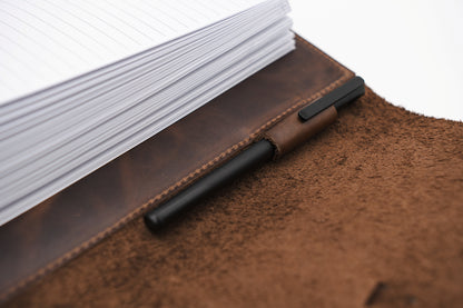 Full Grain, Handmade Leather Journal With Strap Closure - Grizzly Brown Leather