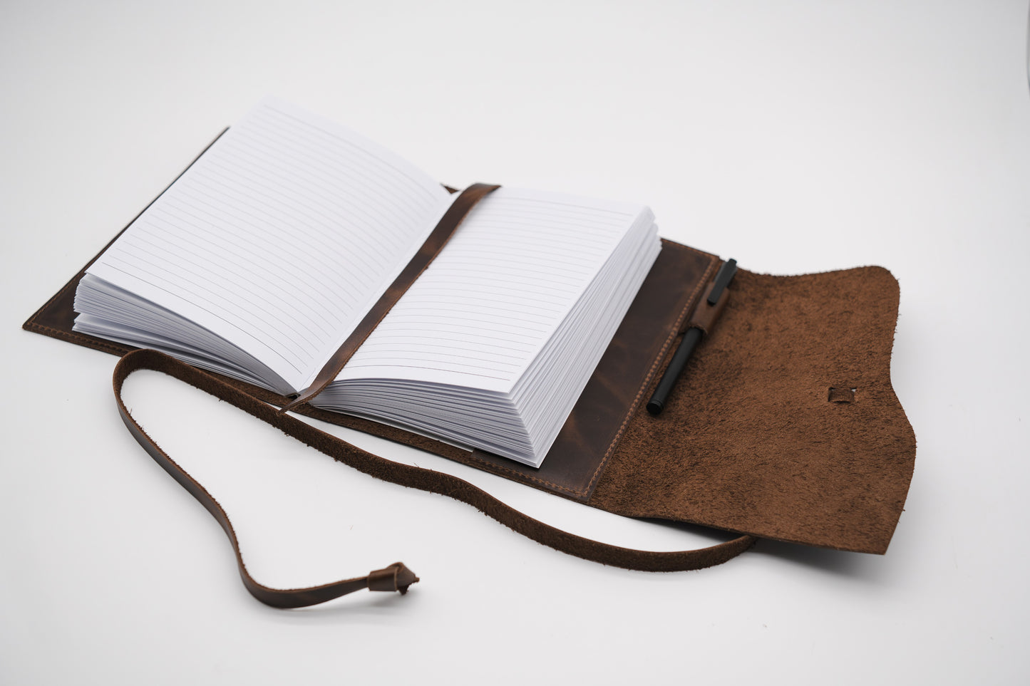 Full Grain, Handmade Leather Journal With Strap Closure - Grizzly Brown Leather