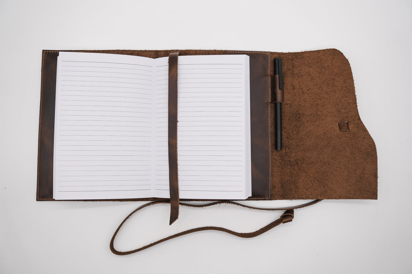 Full Grain, Handmade Leather Journal With Strap Closure - Grizzly Brown Leather