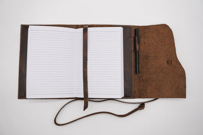 Full Grain, Handmade Leather Journal With Strap Closure - Grizzly Brown Leather