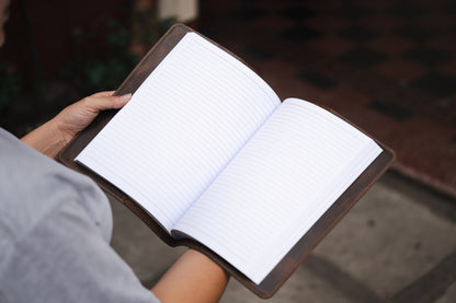 Large Leather Journal  / Notebook Cover with Lined Insert - Grizzly Brown Leather