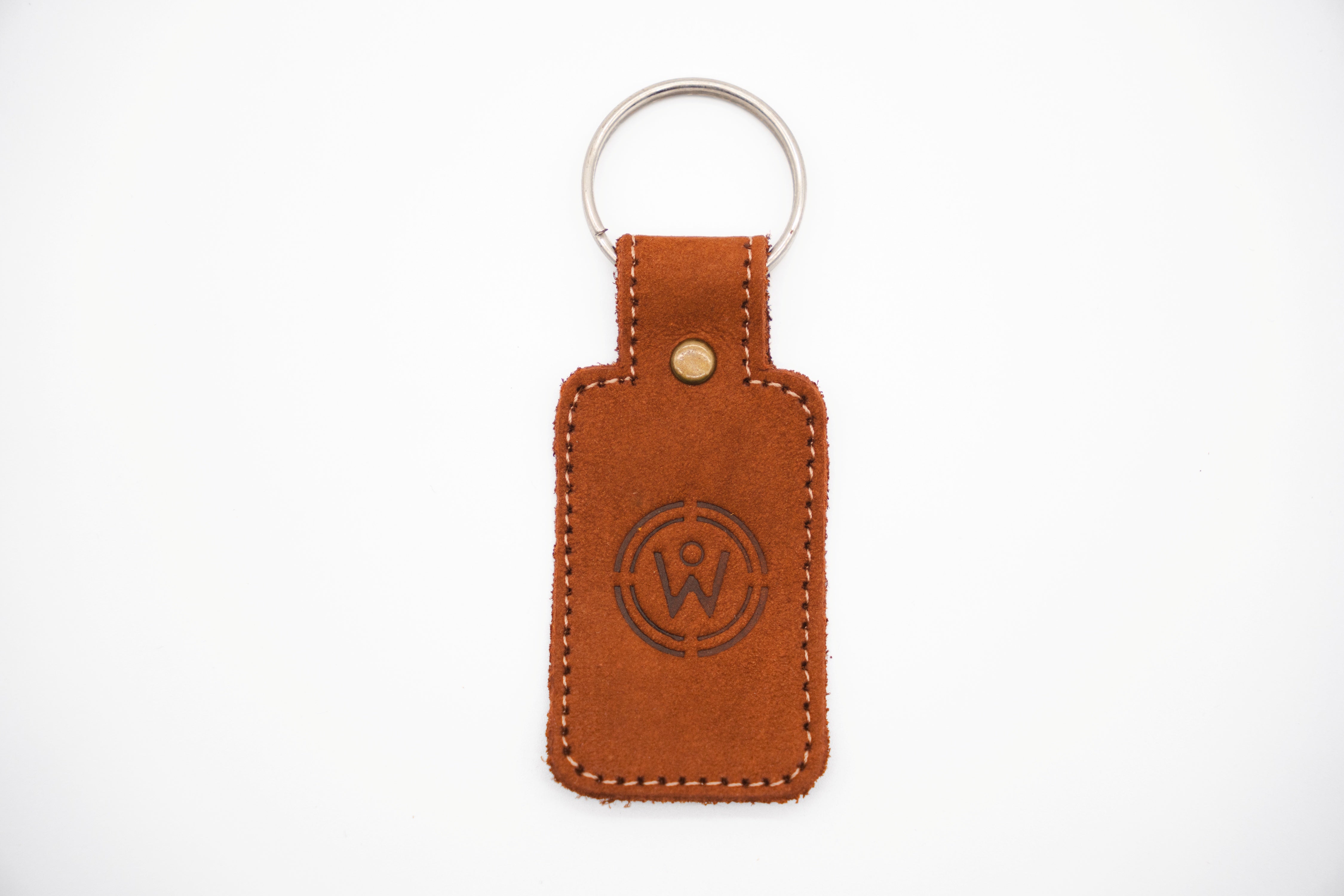 Mahogany Full Grain Leather Keychain with Personalized World