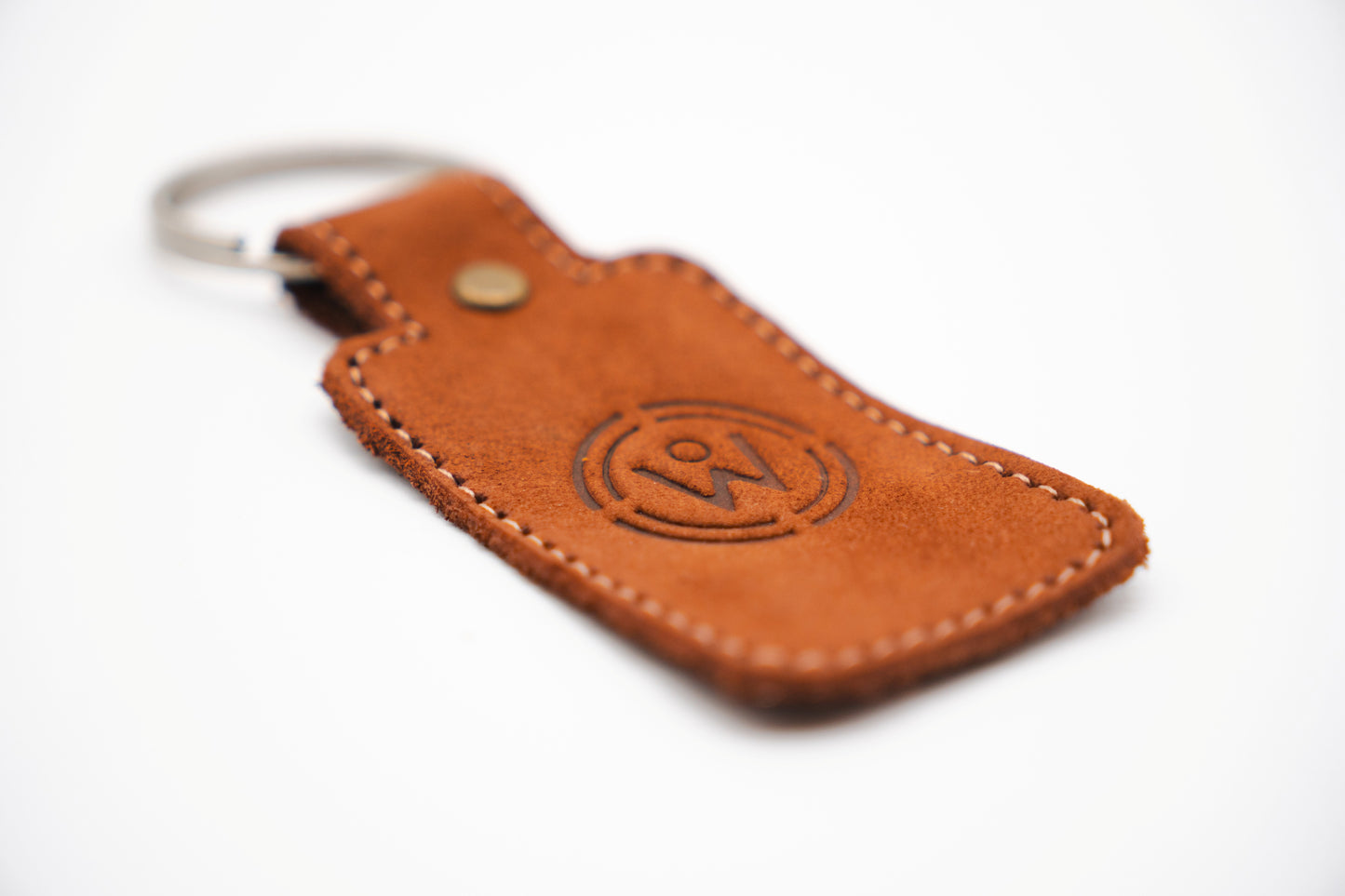 Mahogany Full Grain Leather Keychain with Personalized World Orphan Logo