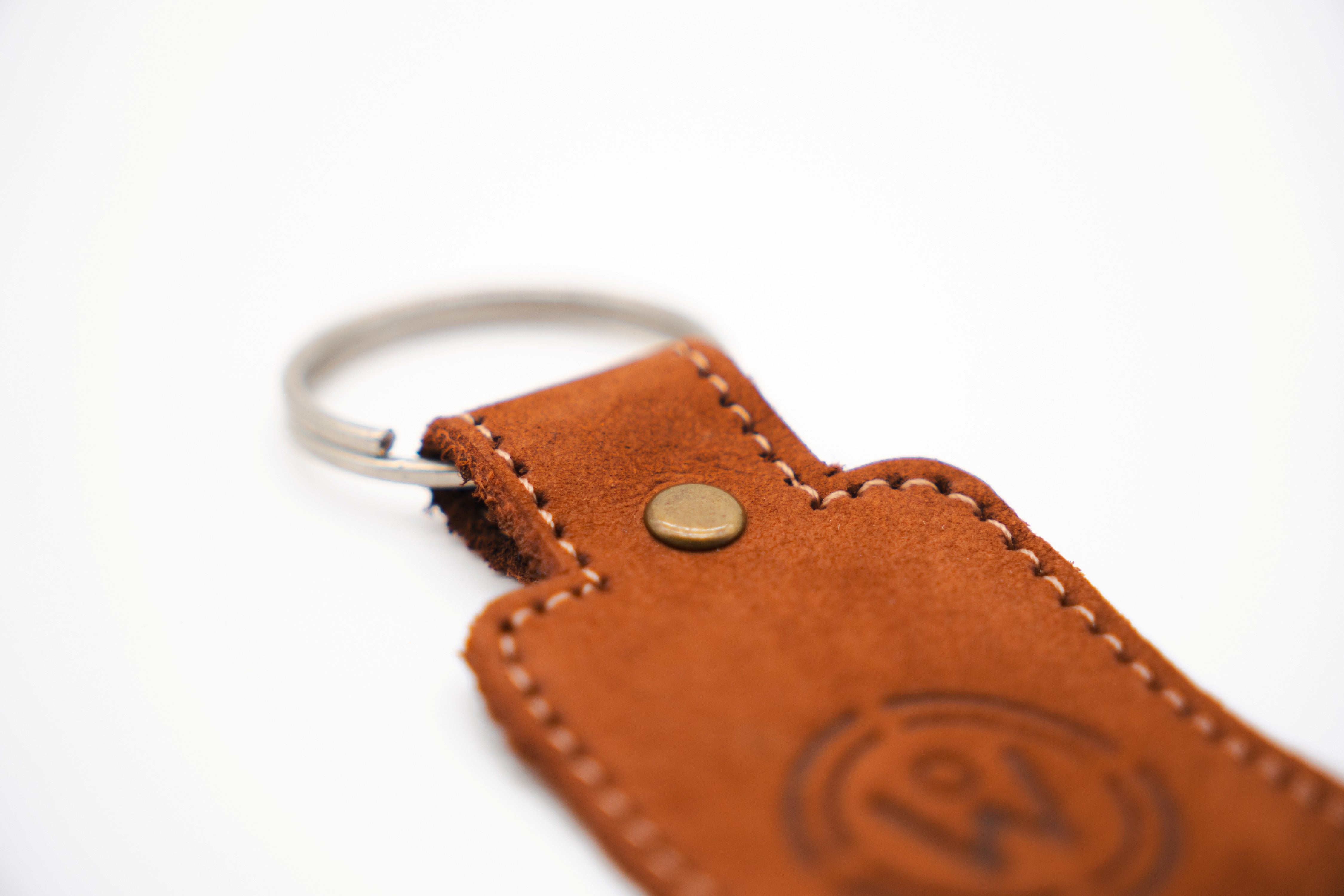 Mahogany Full Grain Leather Keychain with Personalized World