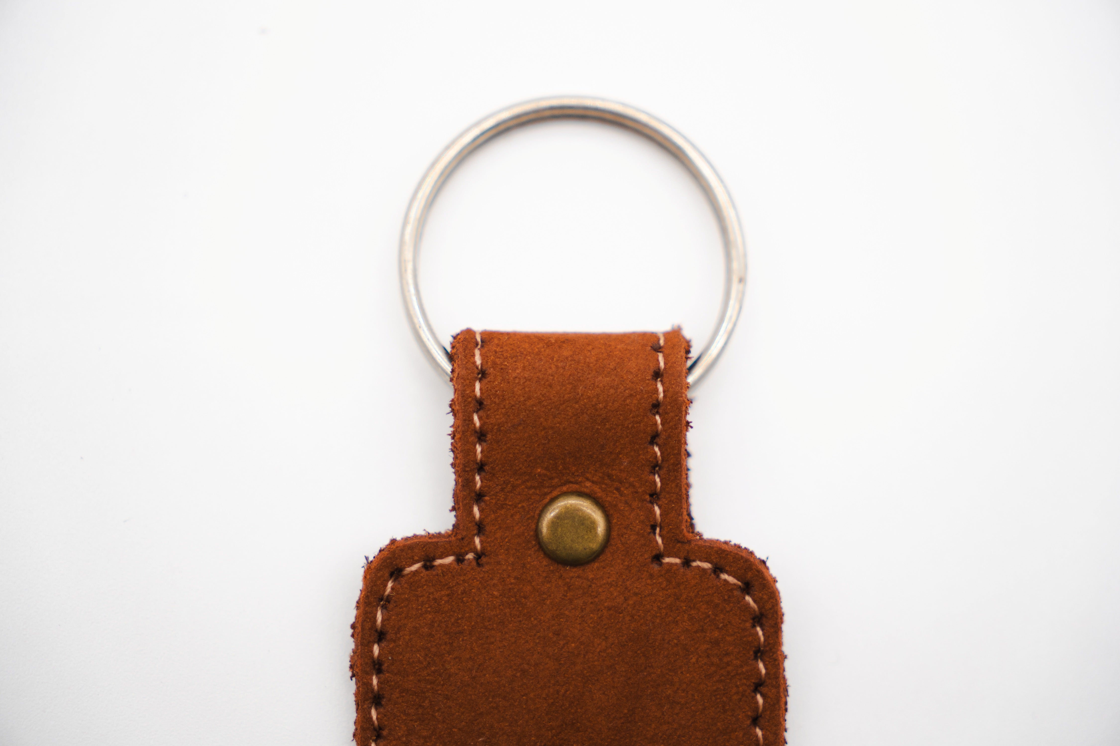 Mahogany Full Grain Leather Keychain with Personalized World