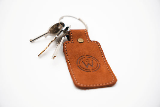 Mahogany Full Grain Leather Keychain with Personalized World Orphan Logo