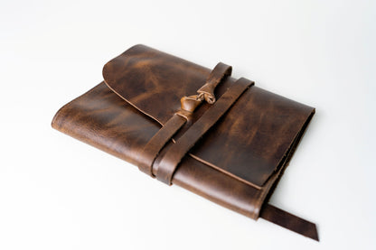 Full Grain, Handmade Leather Journal With Strap Closure - Grizzly Brown Leather